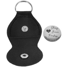 Garneck Stainless Steel Pocket Hug Token Double Sided You Are Never Alone Token Pu Leather Cover Keychain Christmas Inspirational