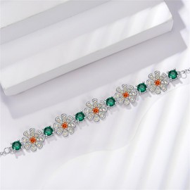 EUSJ Daisy Flower Bracelet 925 Sterling Silver with Multi-Color Gemstone Floral Bracelet for Women Ladies