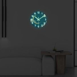 Constantplanet 14 Inch Moon Clock for Kids Bedroom Small Glow in The Dark Wall Clock Battery Operated Analog Silent Wall Clock Non Ticking