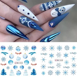 12 Sheets Christmas Nail Stickers Christmas Tree Elk Snowflake Water Transfer Nail Decals Holographic Christmas Day Nail Art Sticker Decal Nail Art Design for Women DIY Supplies Manicure Decoration