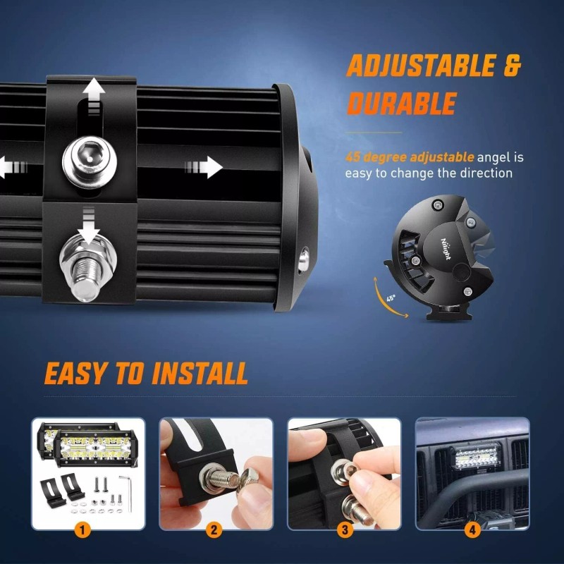 Nilight 6.5Inch 2PCS 120W Spot & Flood Combo Bar Driving