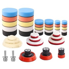 Car Foam Drill Polishing Pad Kit, 44Pcs 1inch 2inch 3inch Detail Polishing Buffing Pad Mix Size Car Detailing Kit with 5/8-11 Thread Backing pad & Adapters for Buffer Polisher Polishing, Buffing