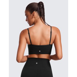 CRZ YOGA Womens Butterluxe Sweetheart Longline Sports Bra - V Neck Adjustable Thin Strap Yoga Camisole Padded Crop Top Black X-Small