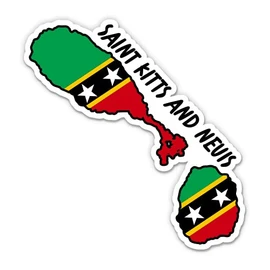Squiddy Saint Kitts and Nevis Map with Flag - Vinyl Sticker for Car, Laptop, Notebook - 5"