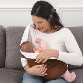 Kloovete Baby Wrap Carrier, Perfect Baby Carrier Wrap Sling for Newborn and Infant up to 35 lbs. (Sepia/Natural, M (S, M, L of Clothing Size))