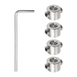 sourcing map 4pcs 4mm Drill Stop Collar Set Depth Stop, Adjustable Stainless Steel Drilling Limit Ring, Anodizing Surface Dowel Shaft Chuck Positioner with Hex Wrench, Silver