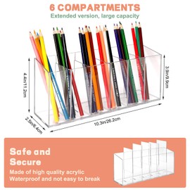 DECYOOL 2PCS Acrylic Organizers, Acrylic Makeup Brush Organizer 6 Compartments Pen Holders With Removable Dividers for Desk Accessories Cosmetic Storage Office Stationery Kitchen Supplies Clear