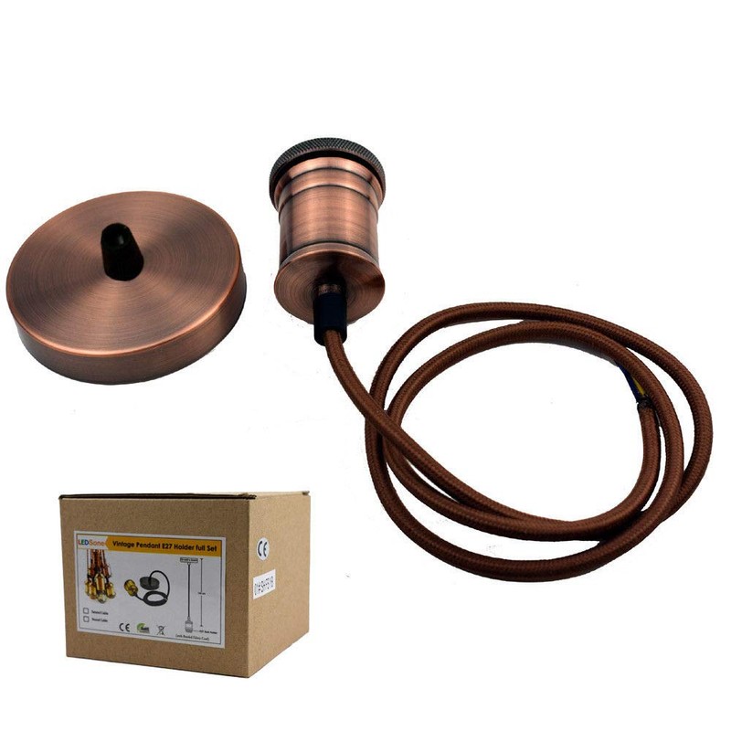 UK E27 Screw Ceiling Pendant Light 3Core Fabric Cable Flex