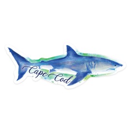 Die Cut Sticker Cape Cod, Massachusetts, Great White Shark, Watercolor, Contour Vinyl Sticker 1 to 3 inches (Waterproof Decal for Cars, Water Bottles, Laptops, Coolers), Small