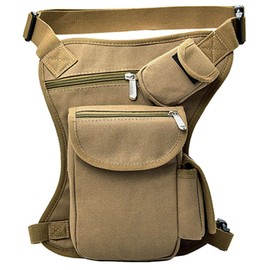 Riñonera táctica de lona para senderismo, cintura para correr, cinturón de cadera, para motocicleta, ciclismo, bolsa de hombro, color caqui