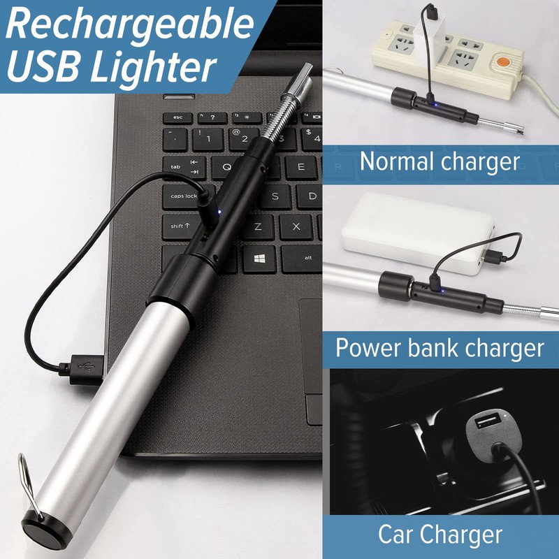 Electric Arc Flexible Neck Long Lighter,Retractable Length 11.4in to 27.55in,Rechargeable