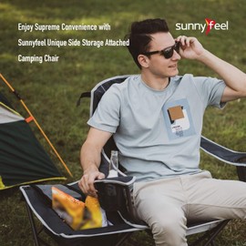 SUNNYFEEL Camping Chair with Side Table, Capable for Ice, Quad Chair with Mesh Back, Portable Folding Chair with Armrest & Cup Holder for Beach/Fishing/Lawn/Outdoor/Picnic, Foldable Chair (Grey-2set)