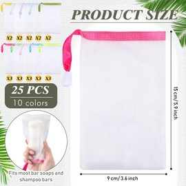 Sunnyray 25 Pcs 10 Colors Soap Bag Soft Handmade Soap Bubble Mesh Bags Exfoliating Mesh Pouch with Drawstring for Foaming and Drying for Shower Body Facial Cleaning Tool