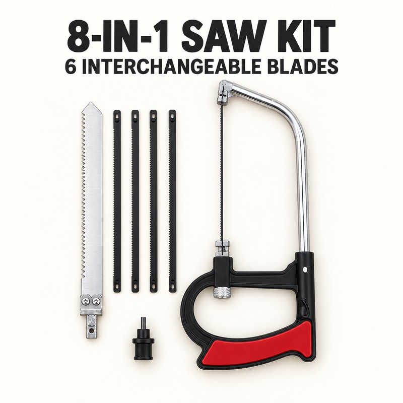 8-in-1 Multi-Purpose Hand Saw Kit with 6 Interchangeable Steel Blades