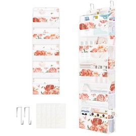 Clastyle Flower Over The Door Organizer Leaf Nursery Hanging Storage Organizer for Women Girls Clothes Diaper Toy Closet Door Hanging Shelf Storage for Bedroom Bathroom Pantry, Peony, 5-Tier