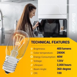 BlueStars 2 Packs 8206232A Microwave Oven Light Bulb 40W 125V E17 Base, Compatible with Whirlpool Under Hood Microwave Bulb, Lava Lamp, Salt Lamp Bulbs, Replaces 1890433 8206232 AP4512653