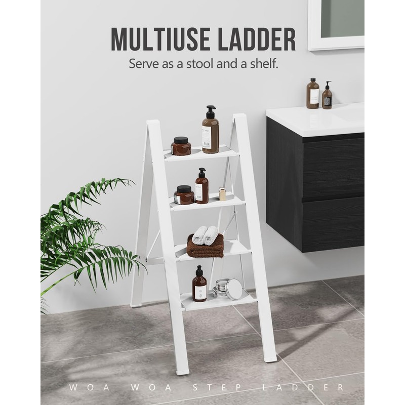 WOA WOA 4 Step Ladder, Foldable Step Stool, Aluminum Lightweight