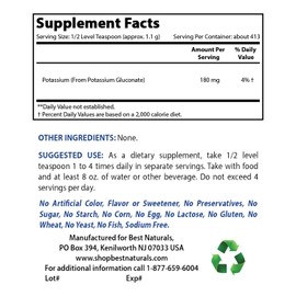 Best Naturals Potassium Gluconate 1lb Powder (1 LB (Pack of 1))