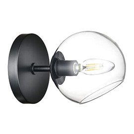 Linea di Liara Modern Black Wall Sconce, UL Listed, Indoor Wall Light, Bathroom and Bedroom Lighting, Clear Glass Shade, 6x6x8.5 inches, LED, Halogen, Fluorescent