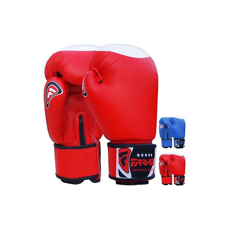 Farabi Boxing Gloves Real Leather Target Series (Red, 16-oz)