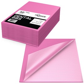 Pruvade Dental Bibs - 50 Pack Adult Disposable Bibs for Dentist, Eating, Tattooing - 13" x 18" - 3-Ply Waterproof Medical Sheets for Piercing, Tattoo Table Station, Nail Techs, Patient Hygiene- Pink