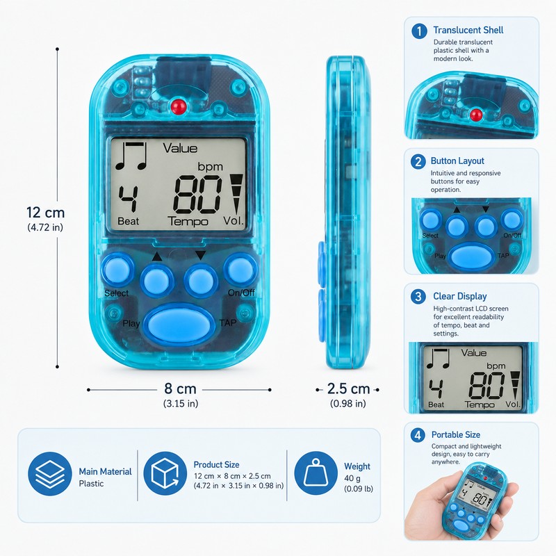 Mini Digital Metronome for Music Practice – Clip-On LCD Tempo