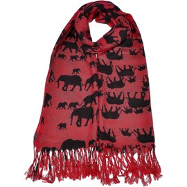 Hand By Hand™ Women's Animal Pashmina Scarf Wrap Elephant Shawl Wrap [Red](One Size)