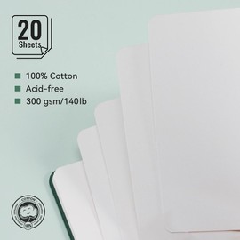 Lightwish Watercolor Journal, 100% Cotton Hot Press Art Supplies Watercolor Paper Sketchbook 7.6” x 5.1”, 20 Sheets (140lb/300gsm), Acid-Free for Watercolors, Gouache, Acrylics