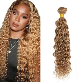 Honey Blonde Bundle Color #27 Water Wave Human Hair Bundles Honey Golden Blonde Wet and Wavy Human Hair 1 Bundle 12 Inch Color #27 Bundles