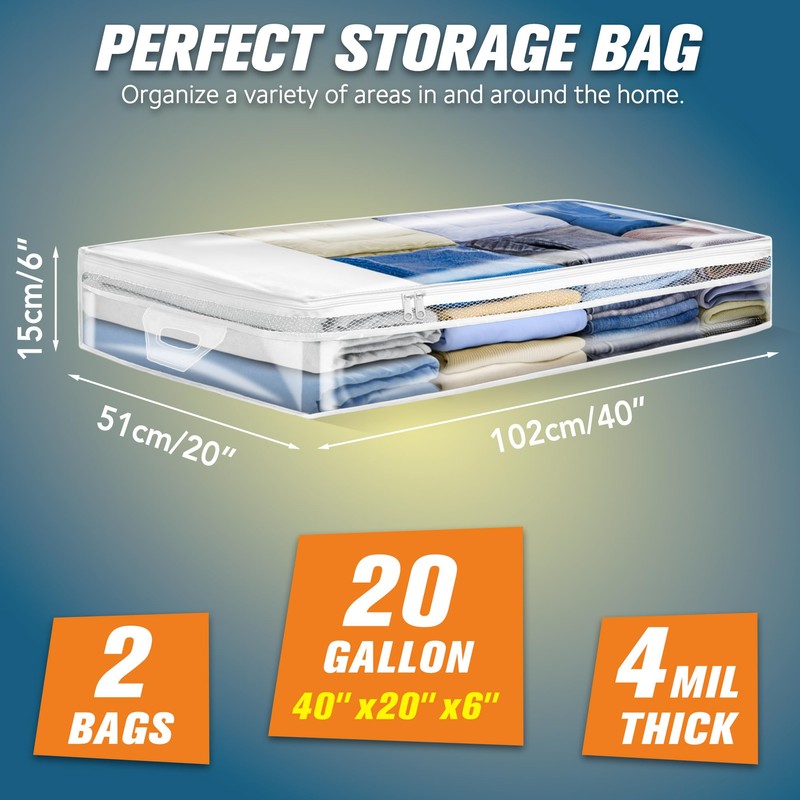 HIBAG 20 Gallon Under Bed Storage Containers, Underbed Clothing Storage