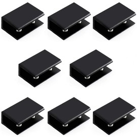 haowei 8 Pcs Black Square Glass Clip Clamp Holder Adjustable Space Aluminum Glass Brackets Flat Back Shelf Black for Balustrade Staircase Handrail Window Accessories (Suitable for 0.31"-0.39")