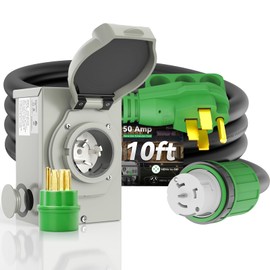RVINGPRO 50 Amp Generator Cord 10FT and Power Inlet Box Waterproof Combo Kit, NEMA 14-50P to SS2-50R Generator Extension Cord with NEMA SS2-50P Generator Inlet, ETL Listed