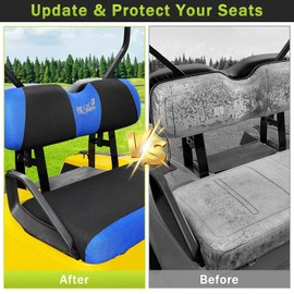 WEIMELL Golf Cart Seat Covers Front and Rear Seat Covers Fit for EZGO TXT RXV Club Car DS 2000-Up Front Seat Cover Aftermarket Back Seat Cushion Cover Black&Blue