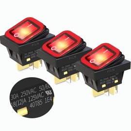 FILN 3Pcs 4 Pin Boat Marine Waterproof On Off DPST Rocker Switch Toggle Switch 30A Heavy Duty 12V 24V 120V 220V LED Illuminated([110V-220V], Waterproof KCD4 Red, 3)