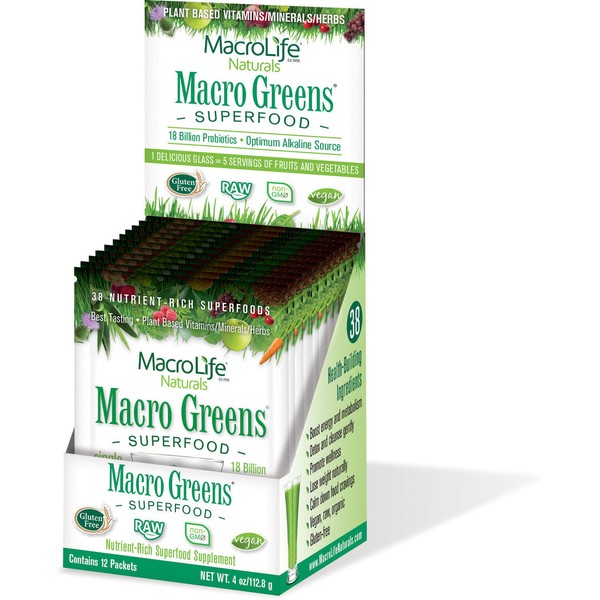 MacroLife Naturals Macro Greens Superfood, 12 x 9.4 g packets