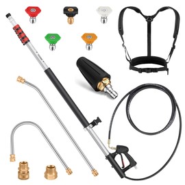 24 FT Telescoping Pressure Washer Wand - Turbo Nozzle Attachment Power Washer Extension Wands with 5 Spray Nozzle Tips, 2 Hose Adapters & Support Belt