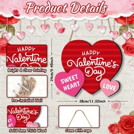 Valentine’s Day Decorations, Wooden Valentine’s Day Door Decor, Heart Shaped Door Hanging Sign, Happy Valentine’s Day Door Hanger Front Door Decorations for Home Porch, Wall, Outdoor