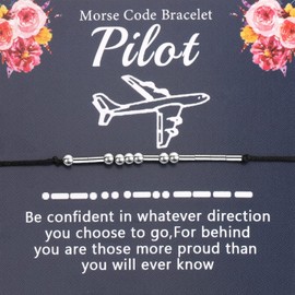 LQRI Airplane Pilot Gifts Pilot Bracelet Morse Code Bracelet Aviation Jewelry Future Pilot New Pilot Gifts Pilot Graduation Gifts (silver)