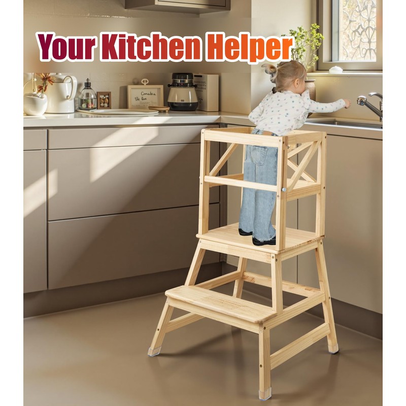 Toddler Tower,Kitchen Step Stool with CPC Certification,Sliding Anti-Fall Safety Bar,Solid