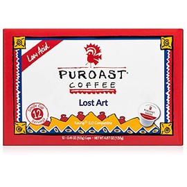 Puroast Low Acid Coffee| Lost Art Single Serve Pods | Medium Roast | High Antioxidants & High pH |No Bitter Aftertaste | Reduced Heartburn & GERD Friendly | 12 Count - Compatible with Keurig Brewer
