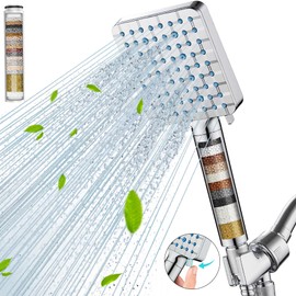 Cobbe Filtered Shower Head with Handheld, High Pressure 6 Spray Mode Showerhead with Filters, Water Softener Filters Beads for Hard Water - Remove Chlorine - Reduces Dry Itchy Skin, Chrome