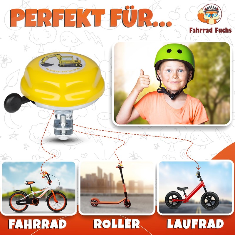 Bicycle Bell Kids - Excavator/Yellow - Funny Bicycle Bell Kids