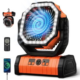 YOGIN Rechargeable Battery Powered Fan, 20000mAh Portable Camping Fan with 360° Adjustable Head, 4 Speeds & LED Light, Quiet Outdoor Fan for Tent, Desk, Travel, Home Use
