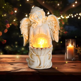 Angel Statues for Garden-Garden Angels Outdoor Statues - Solar Garden Angels Figurines Holding Glass Balls for Garden Outdoor Decor or Housewarming Gift(8.3")