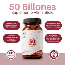 Probióticos y Prebióticos Simbióticos 50 Billones UFC, 10 Cepas BIOFLORA | Inulina Orgánica de Agave, 35 Cápsulas, 498mg Por Porción, Cápsula Vegana Á