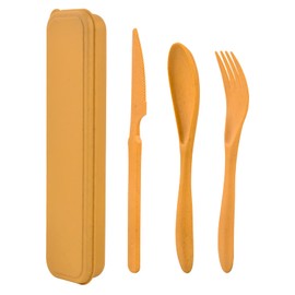 Noewmub Plastic Cutlery Reusable Set, 1 Set Travel Cutlery with Case, Camping Cutlery Set, Portable Utensils, for Lunch Box, School, Picnic, Travel, Camping or Daily Use (Yellow)