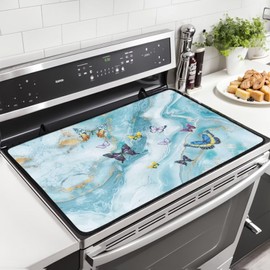 Yorfeemge Electric Stove Top Cover 29x 21Inch, Butterfly Marble Flat Top Stove Cover for Glass Ceramic Stove Top Heat Resistant Cooktop Cover Protector, Kitchen Decor