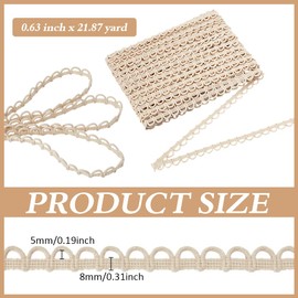 MAYJOYDIY 21.8 Yards Cotton Loop Trim Buttonhole Ribbon Trim Antique White Edge Sewing Button Loops Non Elastic for DIY Sewing Home Decor Clothes Crafts