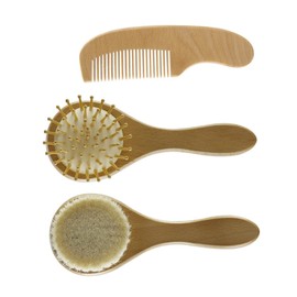NOLITOY Baby Hair Brush Suit 3 in 1 Wooden Handle Scalp Grooming Comb Soft Woolen Brush Set for Newborn Toddler