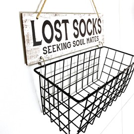 Togestar Lost Socks Laundry Sign And Basket, Wall-Mounted Lost Sock Organizer, Laundry Room Organization